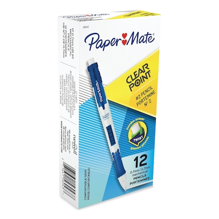 Paper Mate Clear Point MechPencil, 0.7mm, HB No 2.5, Black Lead, Blue Barrel, PK12 56043